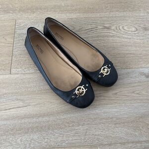 Michael Kors Leather Fulton Ballet Flats Shoes Black Slip On MK Logo